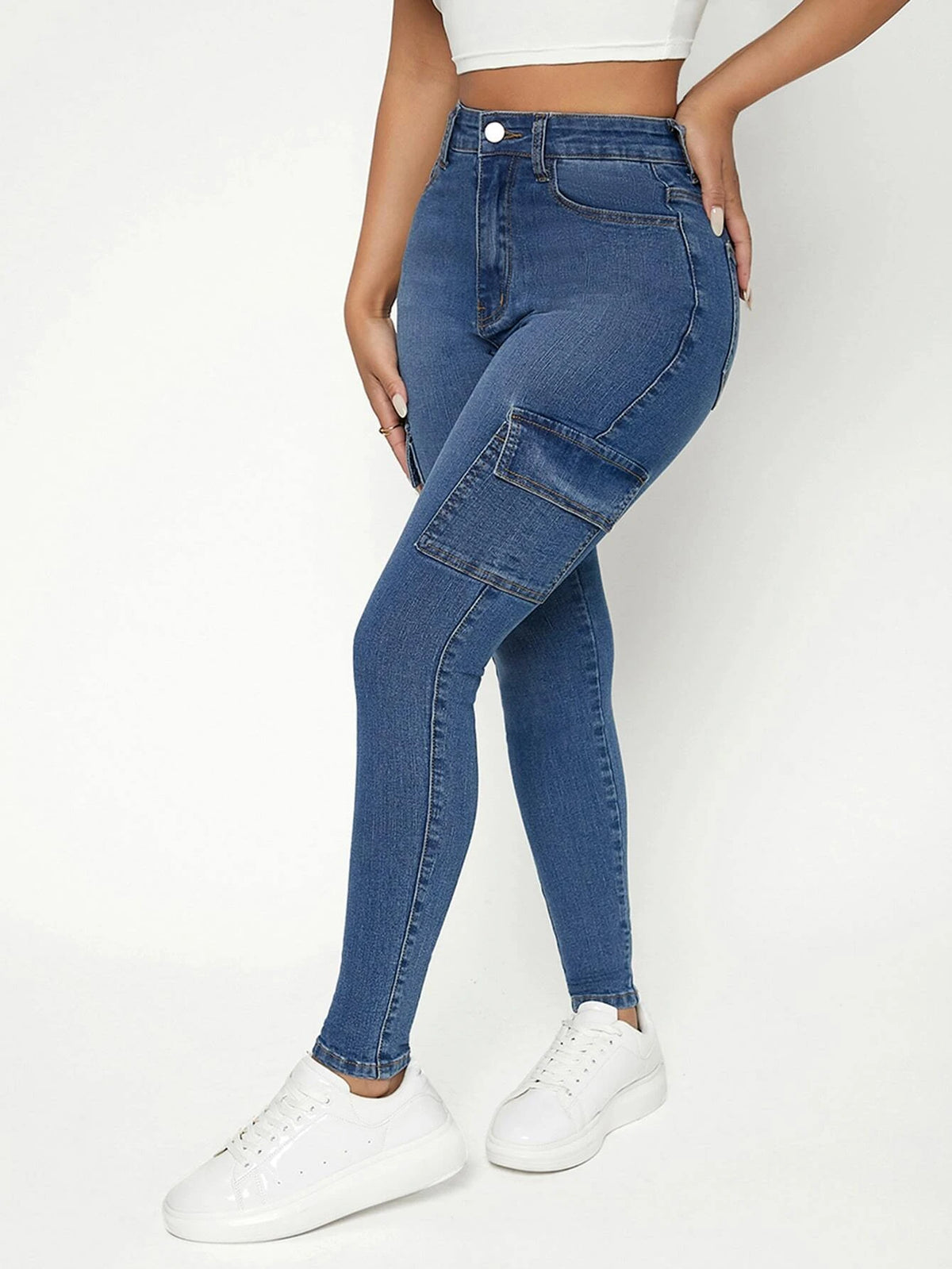 PETITE High Waist Flap Pocket Side Cargo Jeans