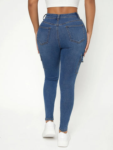 PETITE High Waist Flap Pocket Side Cargo Jeans