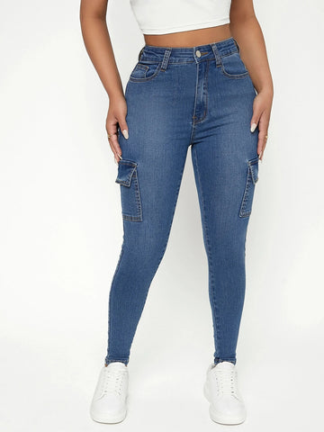 PETITE High Waist Flap Pocket Side Cargo Jeans