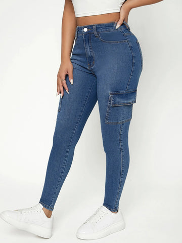 PETITE High Waist Flap Pocket Side Cargo Jeans