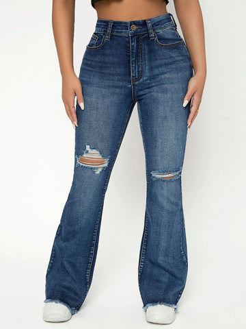 PETITE High Waist Ripped Raw Trim Flare Leg Jeans