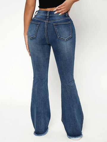 PETITE High Waist Ripped Raw Trim Flare Leg Jeans