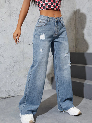 Ripped Raw Cut Baggy Jeans