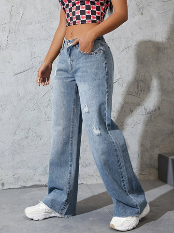 Ripped Raw Cut Baggy Jeans