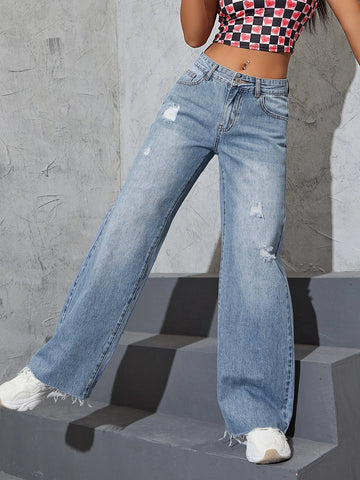 Ripped Raw Cut Baggy Jeans