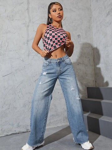 Ripped Raw Cut Baggy Jeans