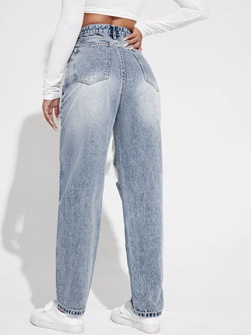 High Waisted Ripped Light Wash Jeans