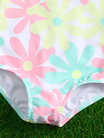 Baby Girl Floral One Piece Swimsuit With Hairband