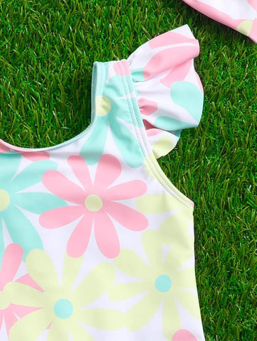 Baby Girl Floral One Piece Swimsuit With Hairband