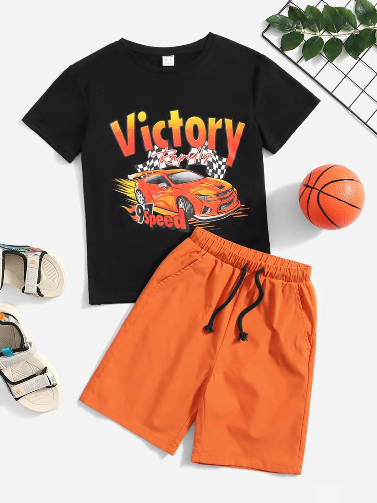 Boys Car & Letter Graphic & Drawstring Waist Shorts