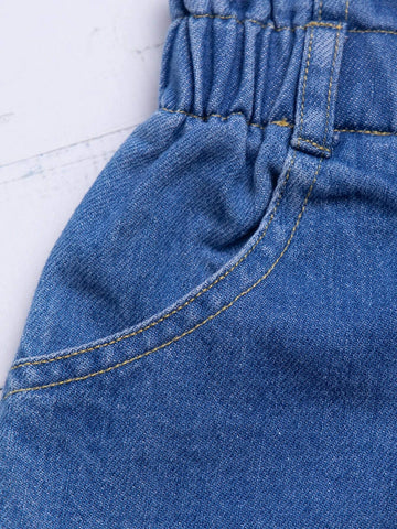Baby Paperbag Waist Roll Up Hem Denim Shorts