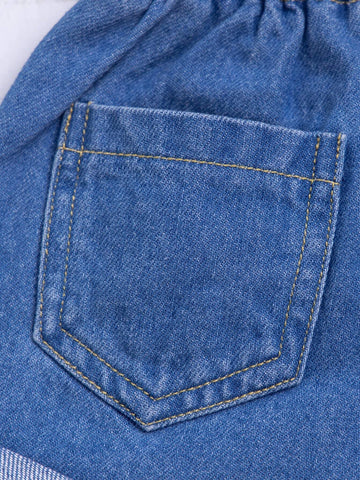 Baby Paperbag Waist Roll Up Hem Denim Shorts