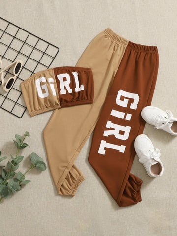 Girls Letter Graphic Tube Top & Pants