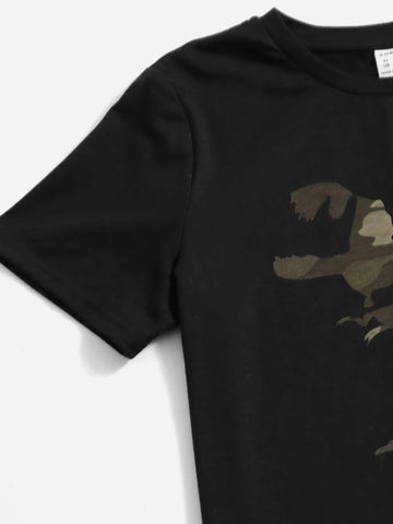 Boys Camo & Dinosaur Print Tee & Drawstring Waist Shorts