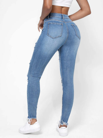 Ripped Raw Trim Skinny Jeans