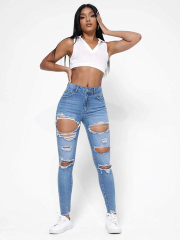 Ripped Raw Trim Skinny Jeans