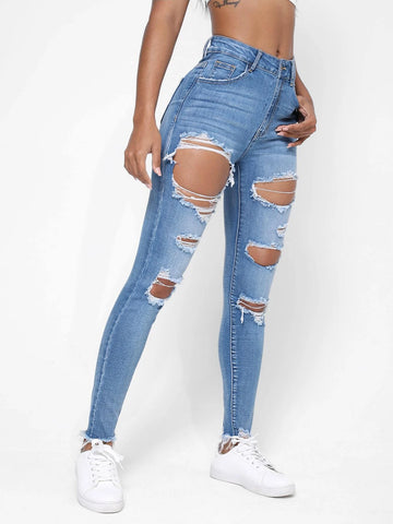 Ripped Raw Trim Skinny Jeans