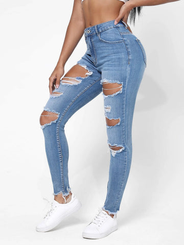Ripped Raw Trim Skinny Jeans