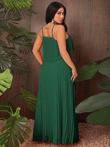 SXY Solid Pleated Halter Top & Skirt