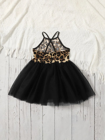 Baby Leopard Mesh Overlay Cami Dress