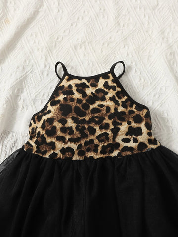 Baby Leopard Mesh Overlay Cami Dress
