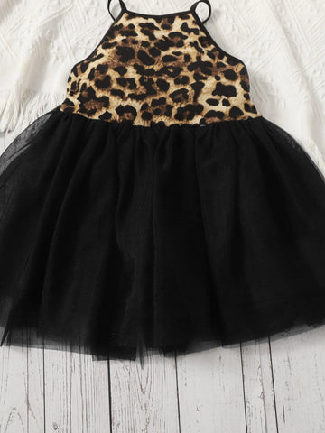 Baby Leopard Mesh Overlay Cami Dress