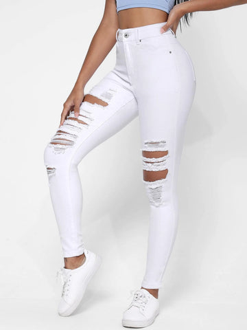 Ripped Frayed Cut Out Skinny Jeans