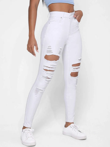 Ripped Frayed Cut Out Skinny Jeans