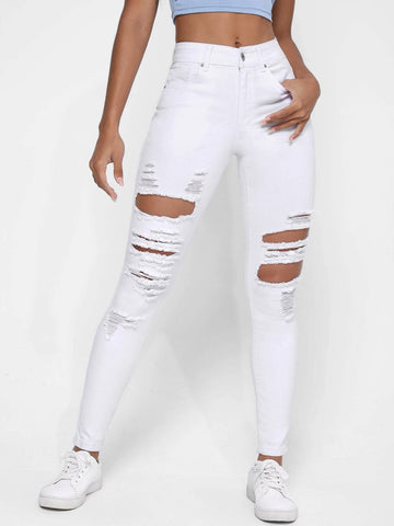 Ripped Frayed Cut Out Skinny Jeans