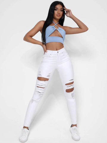 Ripped Frayed Cut Out Skinny Jeans