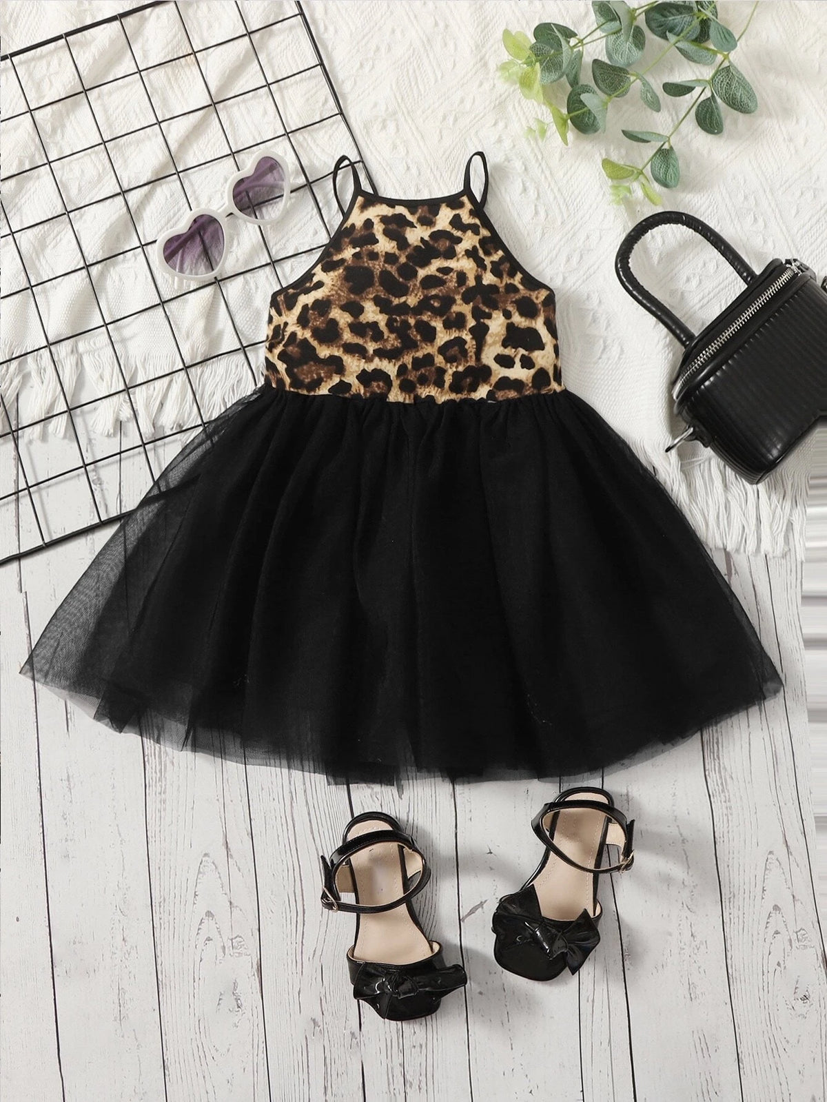Baby Leopard Mesh Overlay Cami Dress