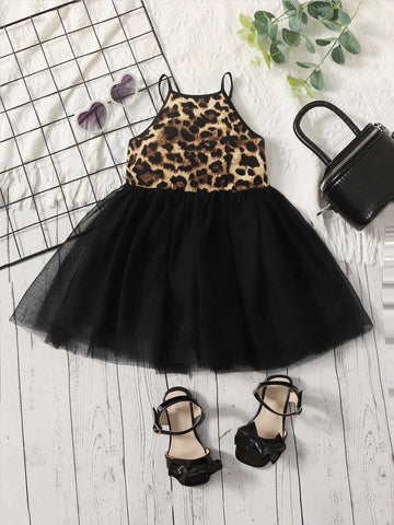 Baby Leopard Mesh Overlay Cami Dress