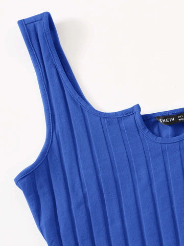 EZwear Notch Neck Rib-knit Tank Top & Shorts Set