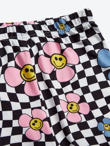 Khrim Reaper Girls Cartoon Graphic Tee & Checkered Print Leggings