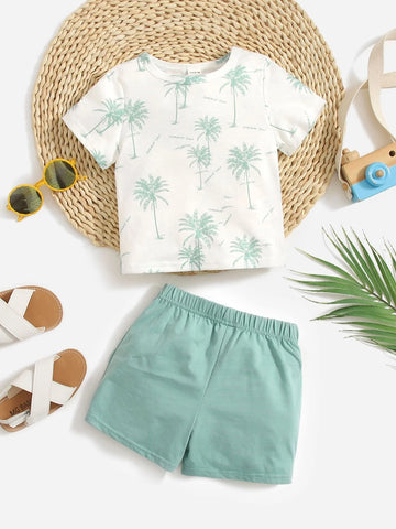 Baby Tropical & Letter Graphic Tee & Shorts