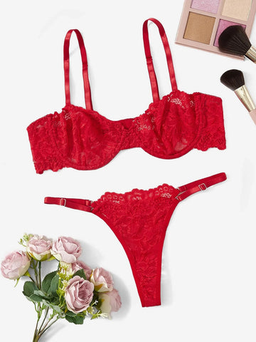 Floral Lace Underwire Lingerie Set