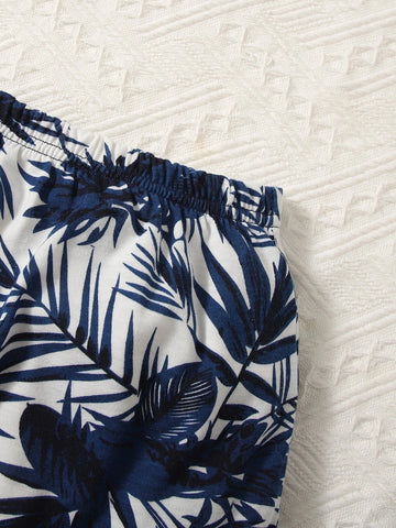 Baby Tropical Print Patched Pocket Tank Top & Shorts