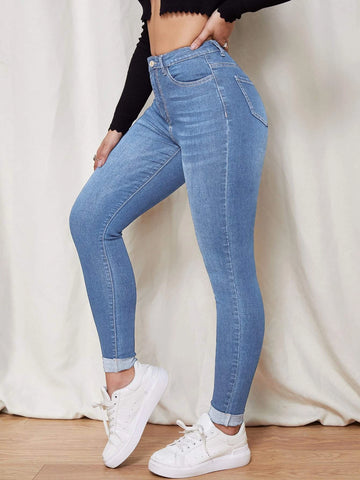 Zipper Fly Skinny Jeans