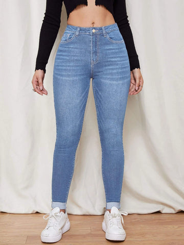 Zipper Fly Skinny Jeans