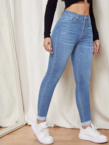 Zipper Fly Skinny Jeans
