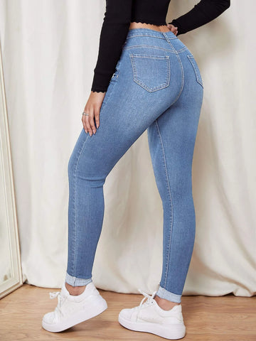 Zipper Fly Skinny Jeans