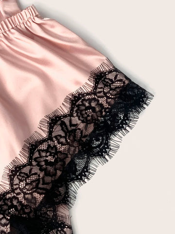 4pack Floral Lace Lingerie Set With Satin Belted Robe