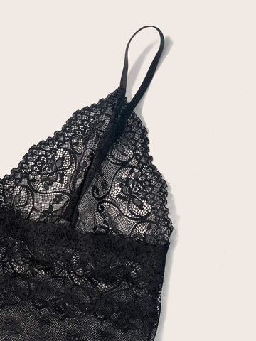 4pack Floral Lace Lingerie Set With Satin Belted Robe