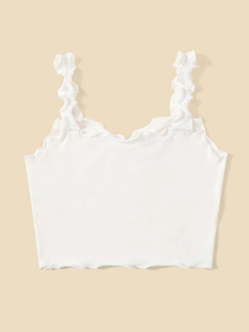 Teen Girls Ruched Detail Lettuce Trim Cami Top
