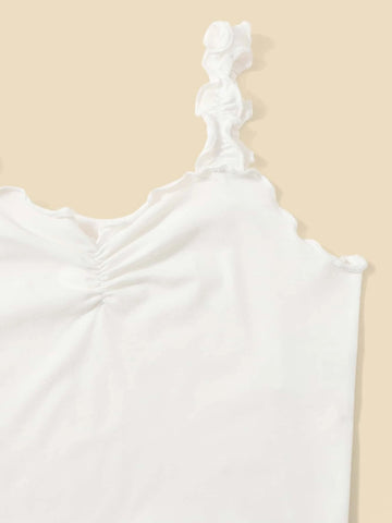 Teen Girls Ruched Detail Lettuce Trim Cami Top
