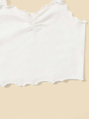Teen Girls Ruched Detail Lettuce Trim Cami Top