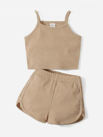 Baby Solid Ribbed Knit Cami Top & Shorts