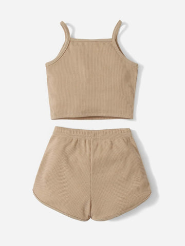 Baby Solid Ribbed Knit Cami Top & Shorts