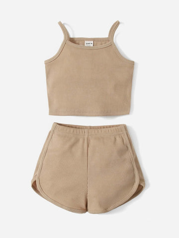 Baby Solid Ribbed Knit Cami Top & Shorts