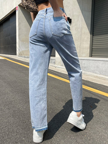 DAZY Split Hem Straight Leg Jeans